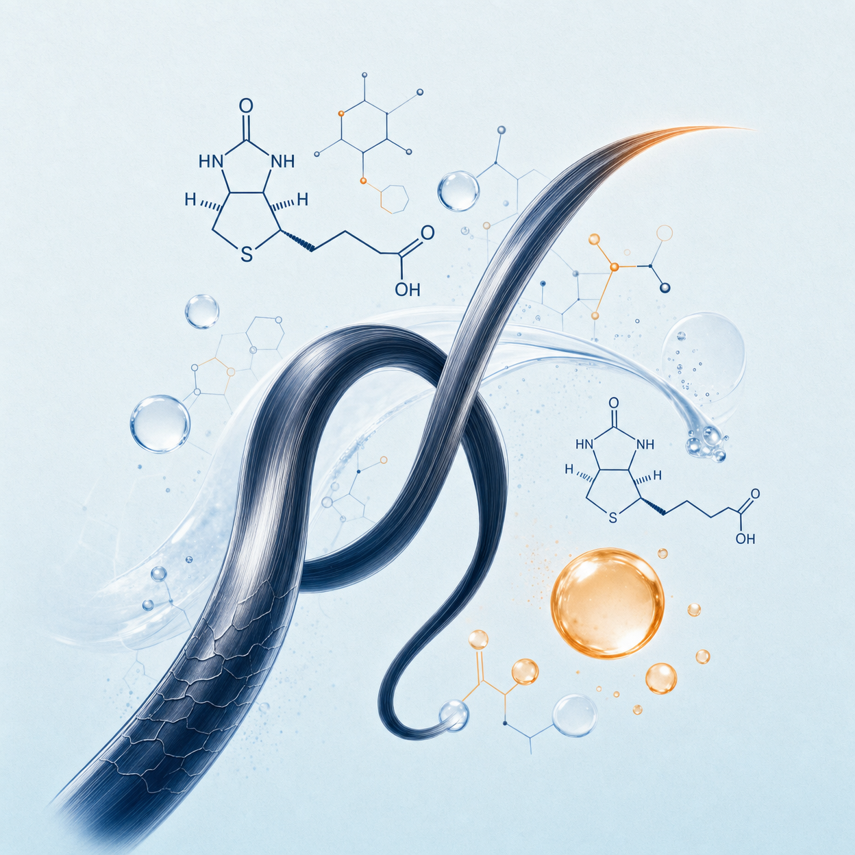 Illustration of healthy hair follicle with keratin and biotin