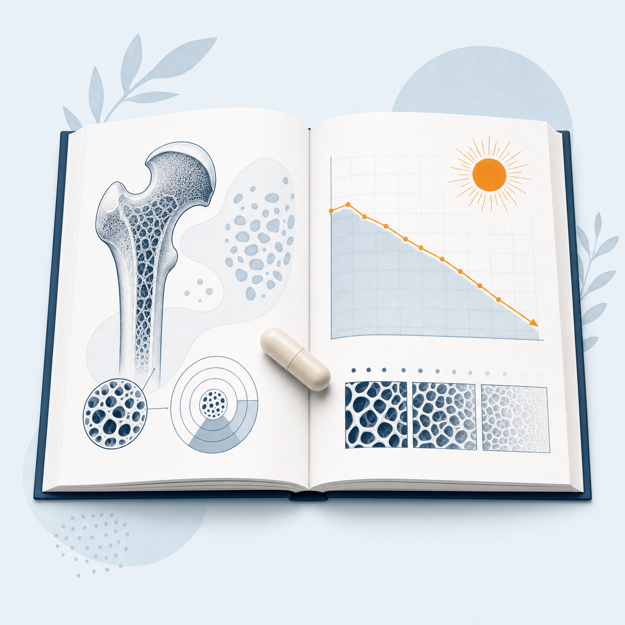 Clinical journal with bone density chart and capsule