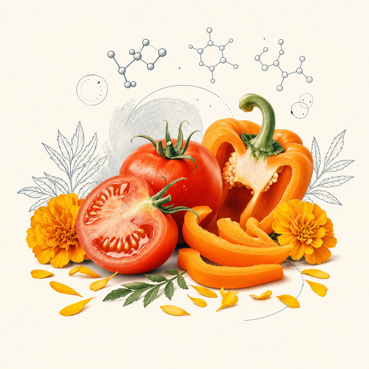 Lycopene and carotenoid molecule illustration