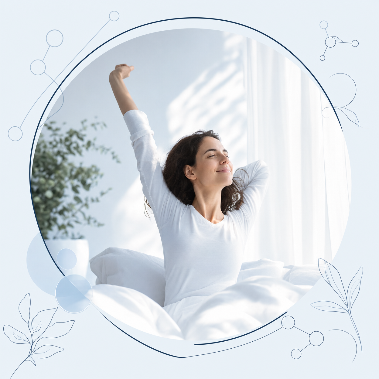 Person waking refreshed in morning light